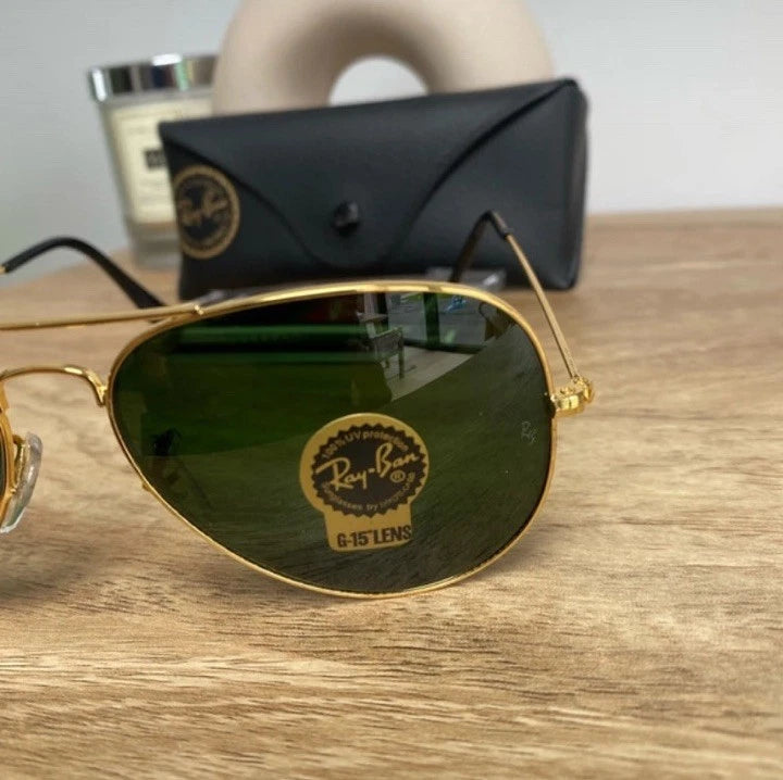 Ray-Ban RB3025 Classic Aviator Sunglasses Gold/Crystal Green (L0205)RB 3025 58mm