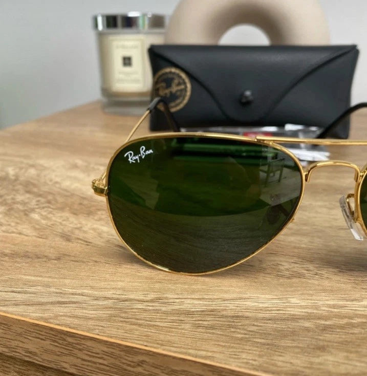 Ray-Ban RB3025 Classic Aviator Sunglasses Gold/Crystal Green (L0205)RB 3025 58mm
